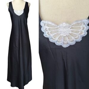 Fernando Sanchez FS2 Vtg Satin Long Maxi Gown Dress Womens XL Black Tradwife